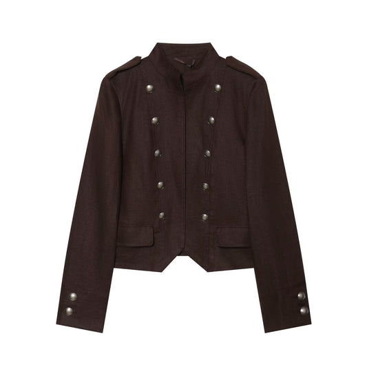 Women's short standing collar double breasted jacket