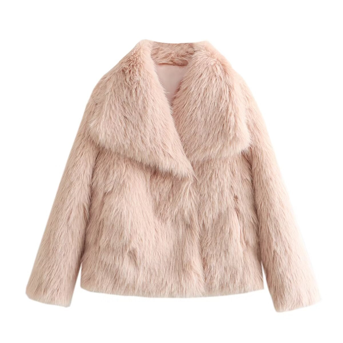 Women 2025 New Faux fur coat with large lapel