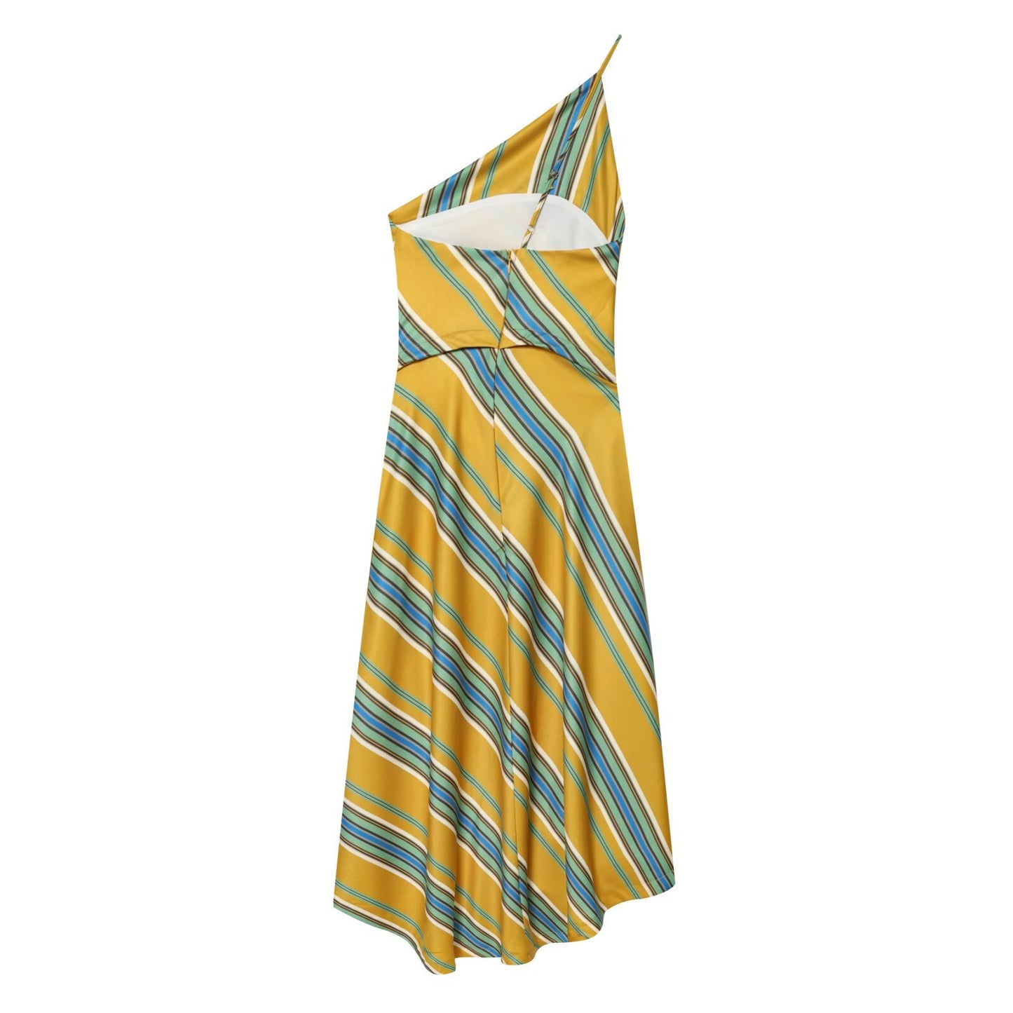 Women's asymmetrical striped suspender MIDI dress