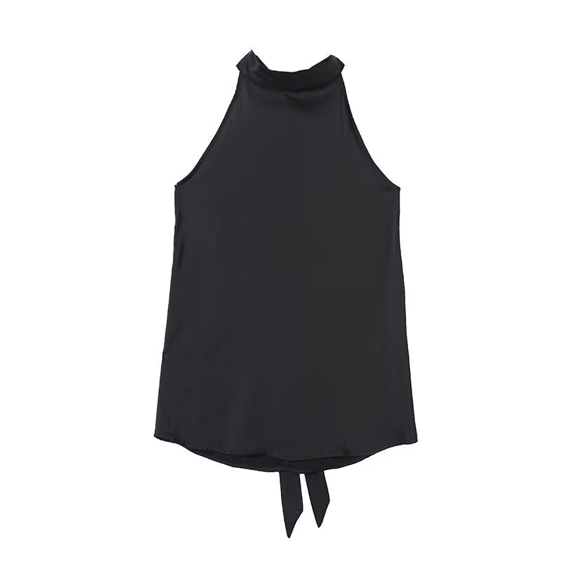 Women's satin textured hanging neck top