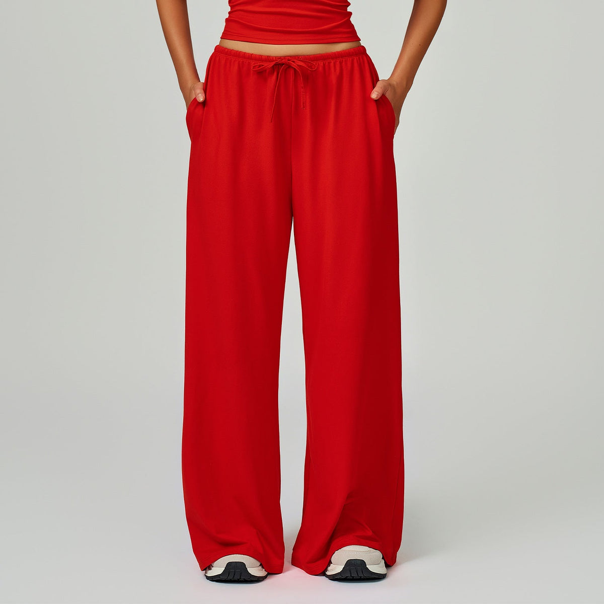 Women's new sanding drooping wide leg elastic drawstring trousers