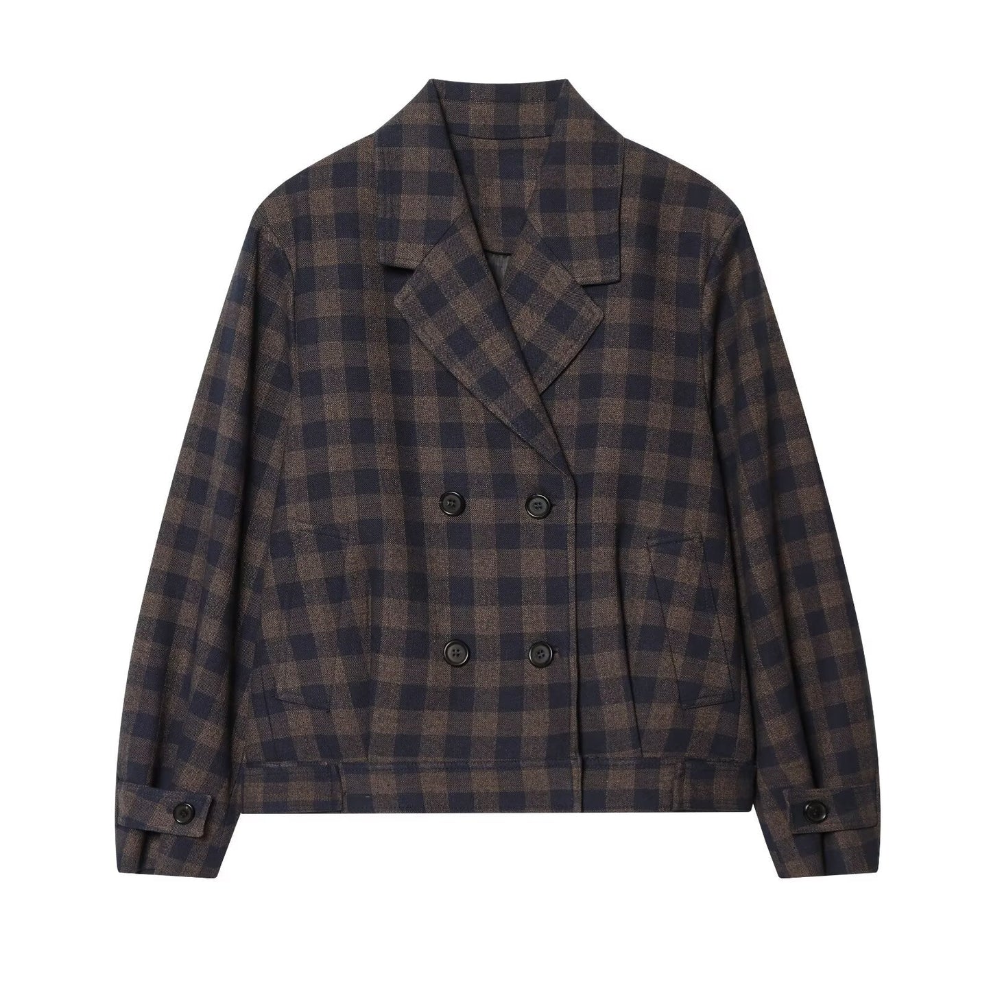 Women's casual double breasted plaid Coat