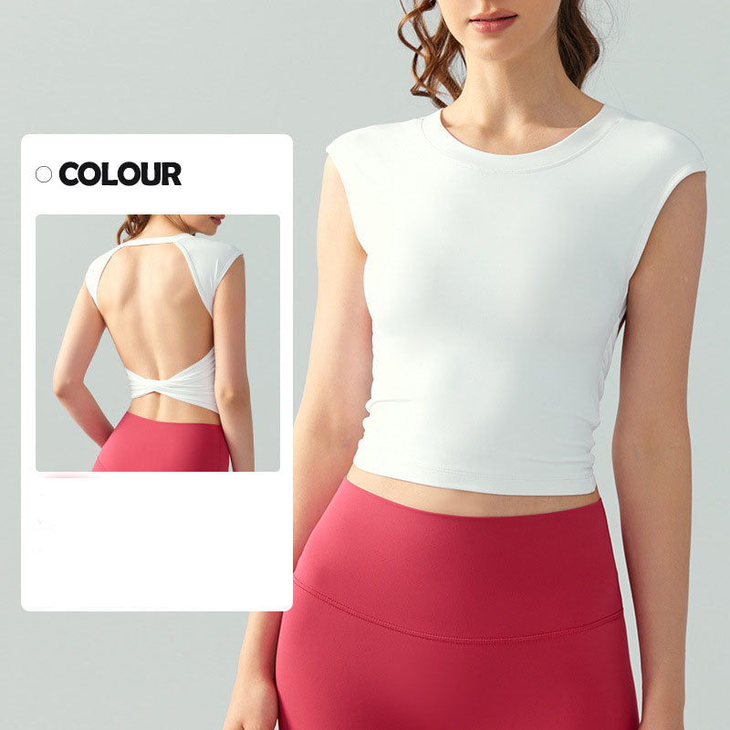 2026 women's new fixed chest pad sexy backless short sports T-shirt