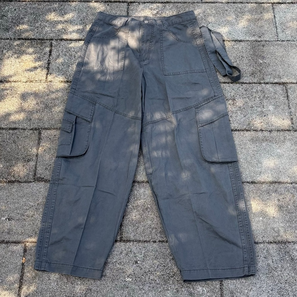 Women's new retro multi-pocket suspenders sweatpants