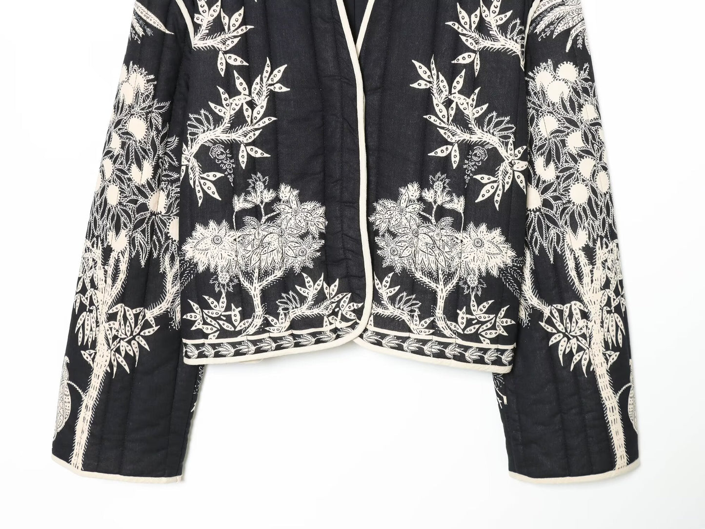 Women's short V-neck printed quilted jacket Coat