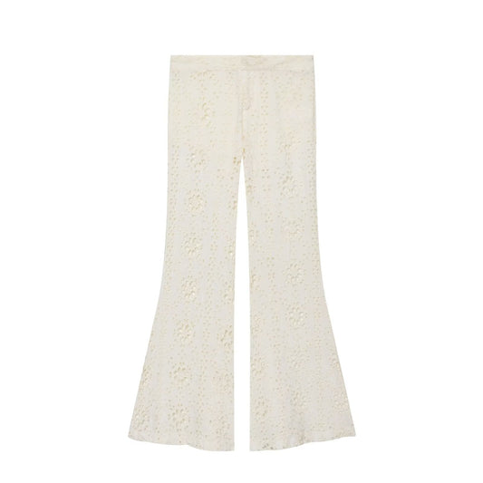 Women's hollowed out embroidered trumpet pants