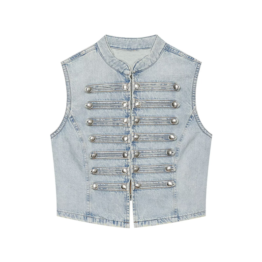 Women's button decoration sleeveless denim vest