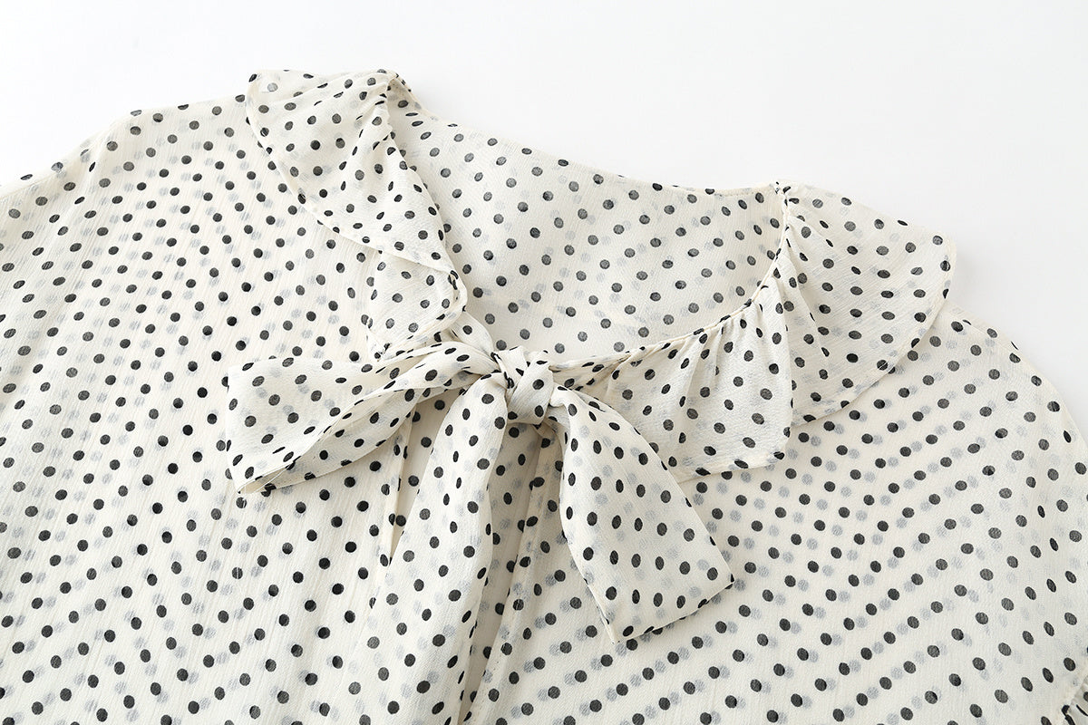 Women's bow decoration polka dot shirt