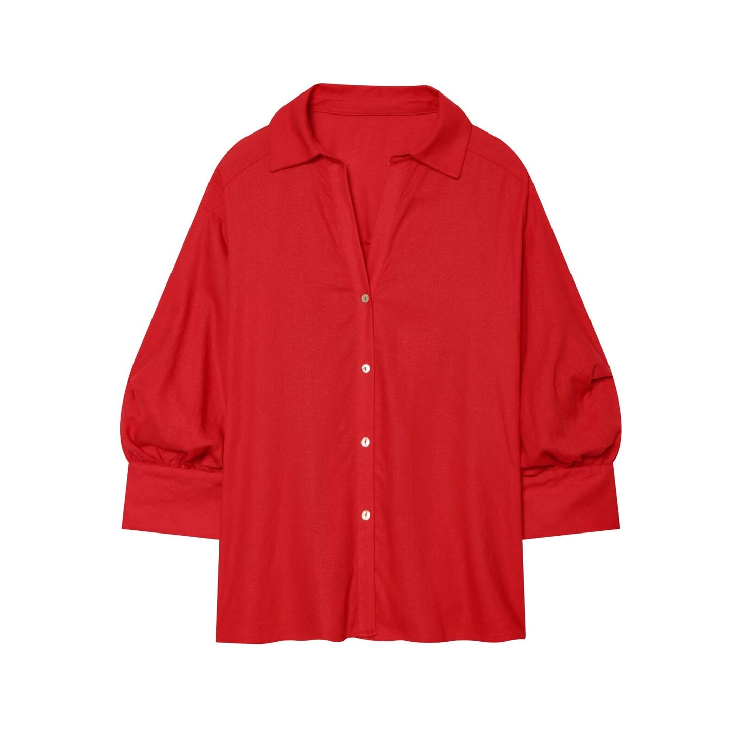 Women's bubble sleeve linen striped shirt