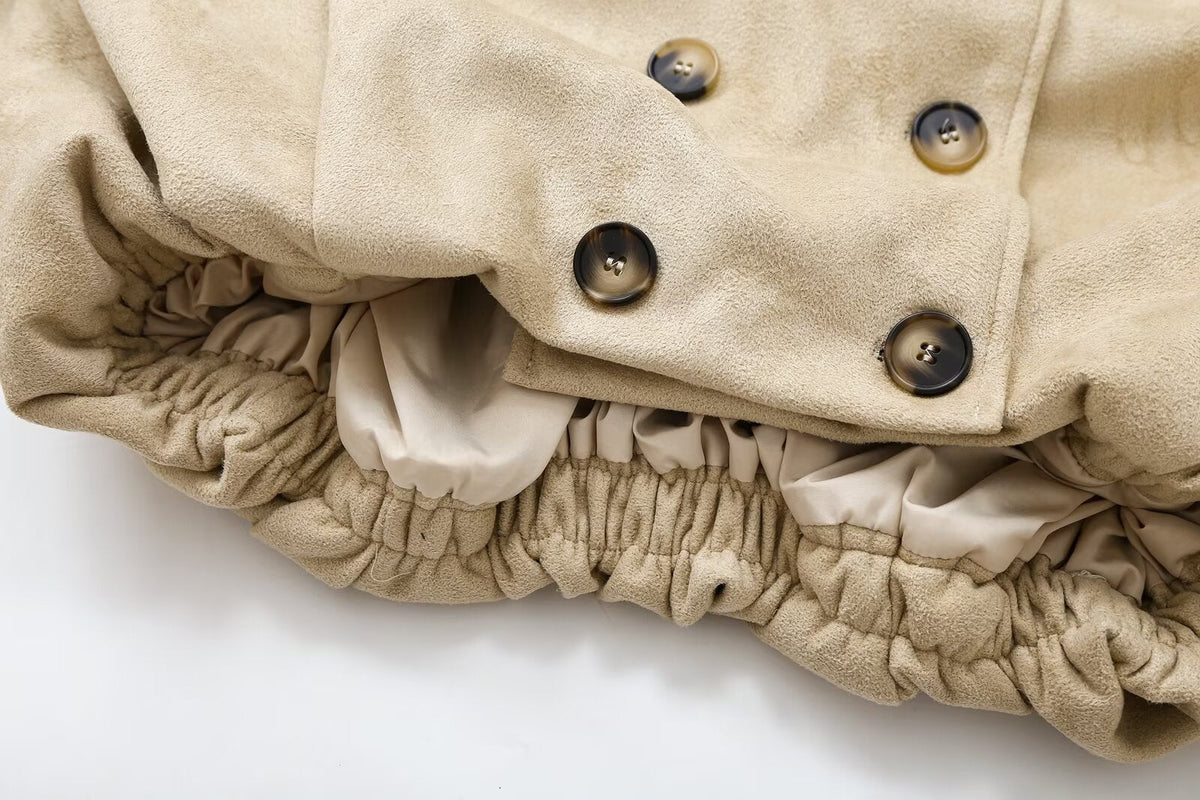 Women's Anti suede effect pleated short windbreaker Coat