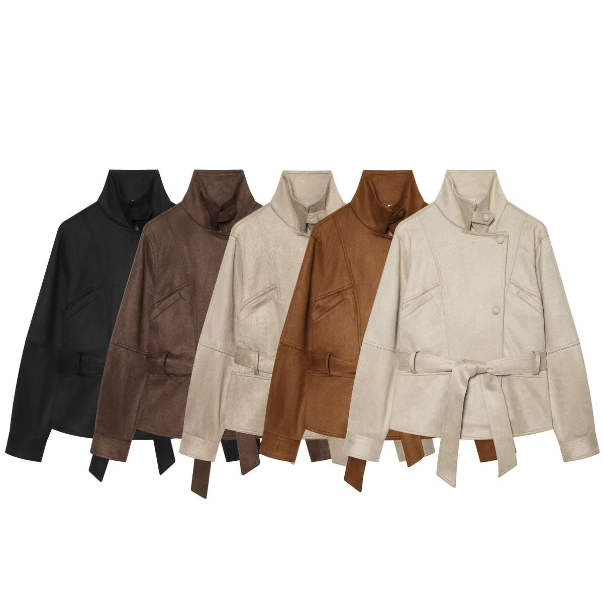 Women's with belt suede short slim jacket Coat