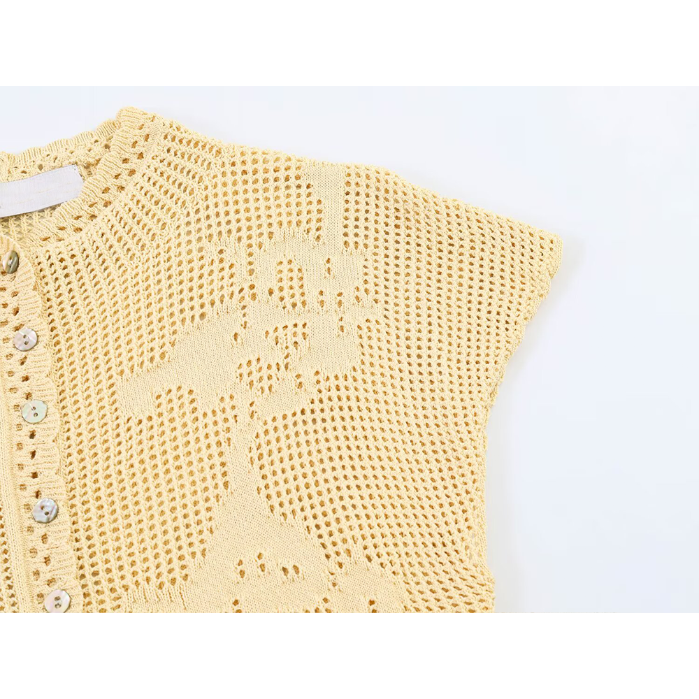 Women's O Neck hollow knitted top