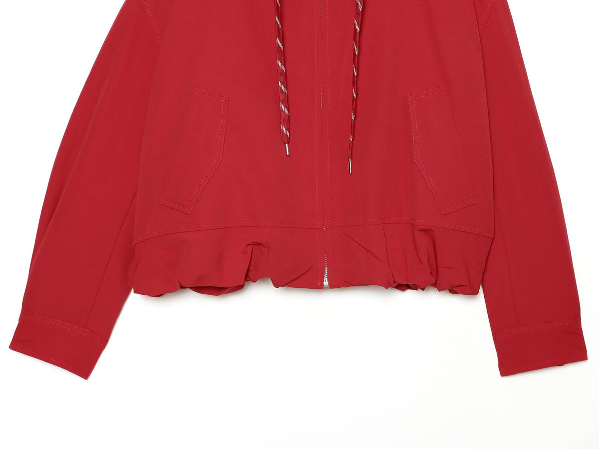 Women's drawstring decorative stand collar cotton jacket