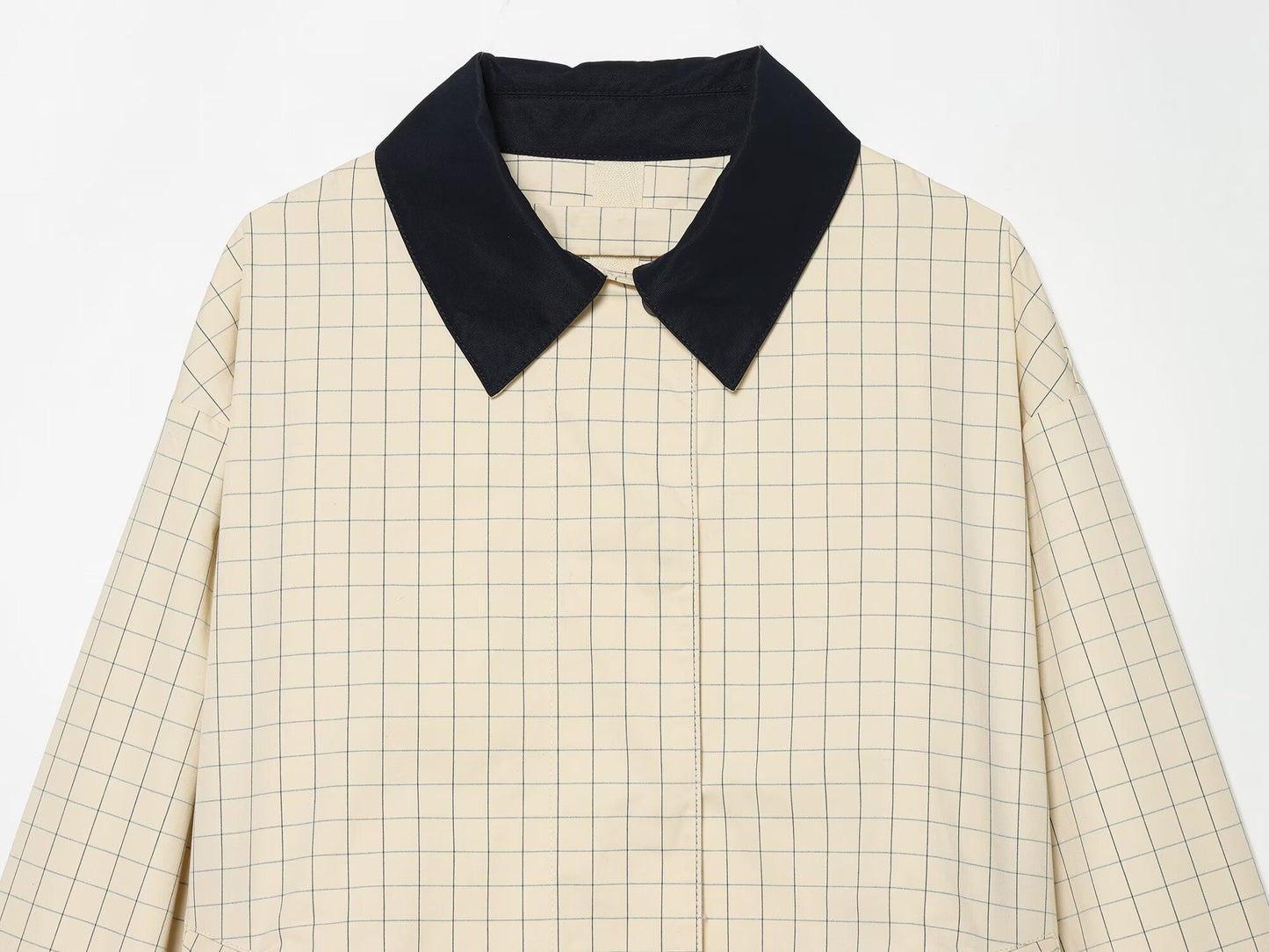 Women's loose plaid contrasting collar jacket