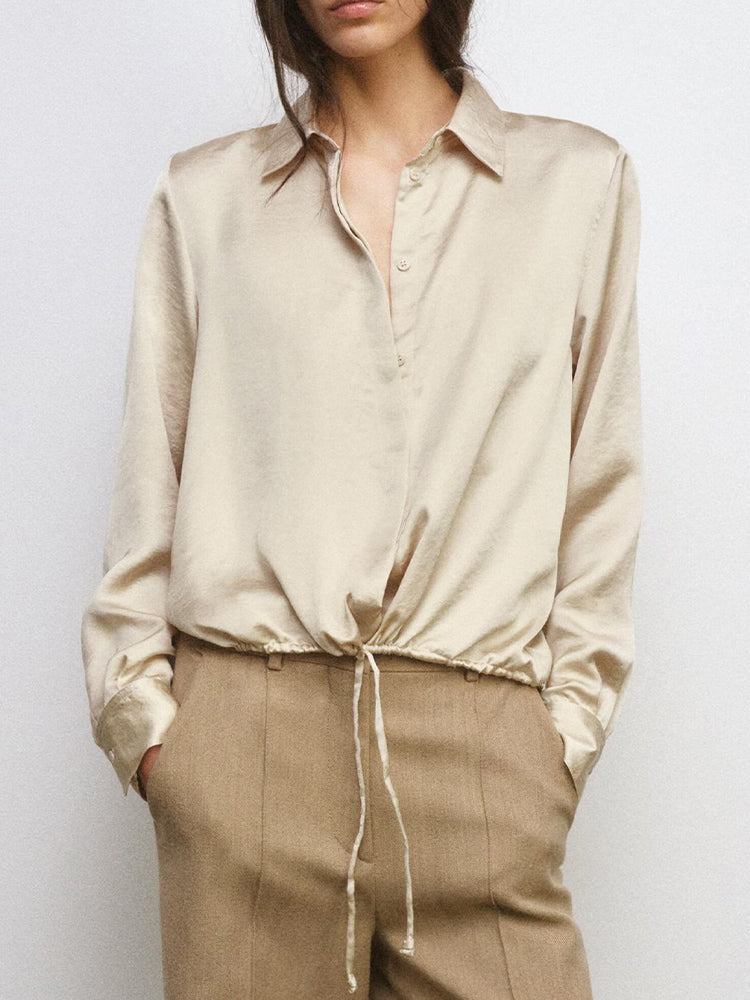 Women's with drawstring satin textured shirt