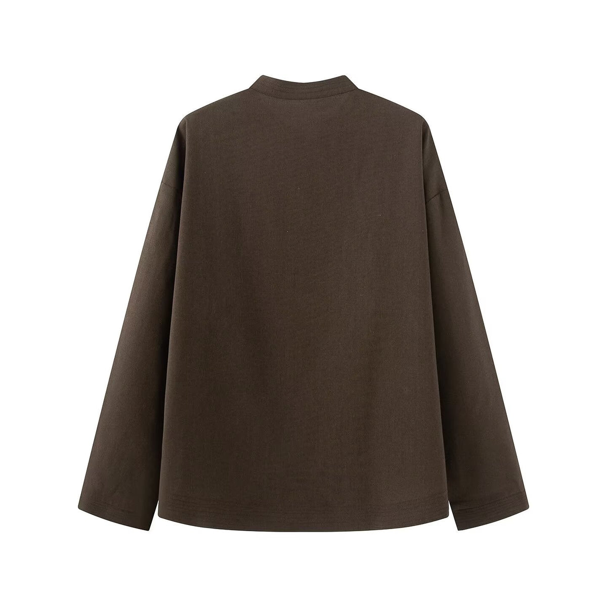 Women's rope knot buckle loose linen blended shirt