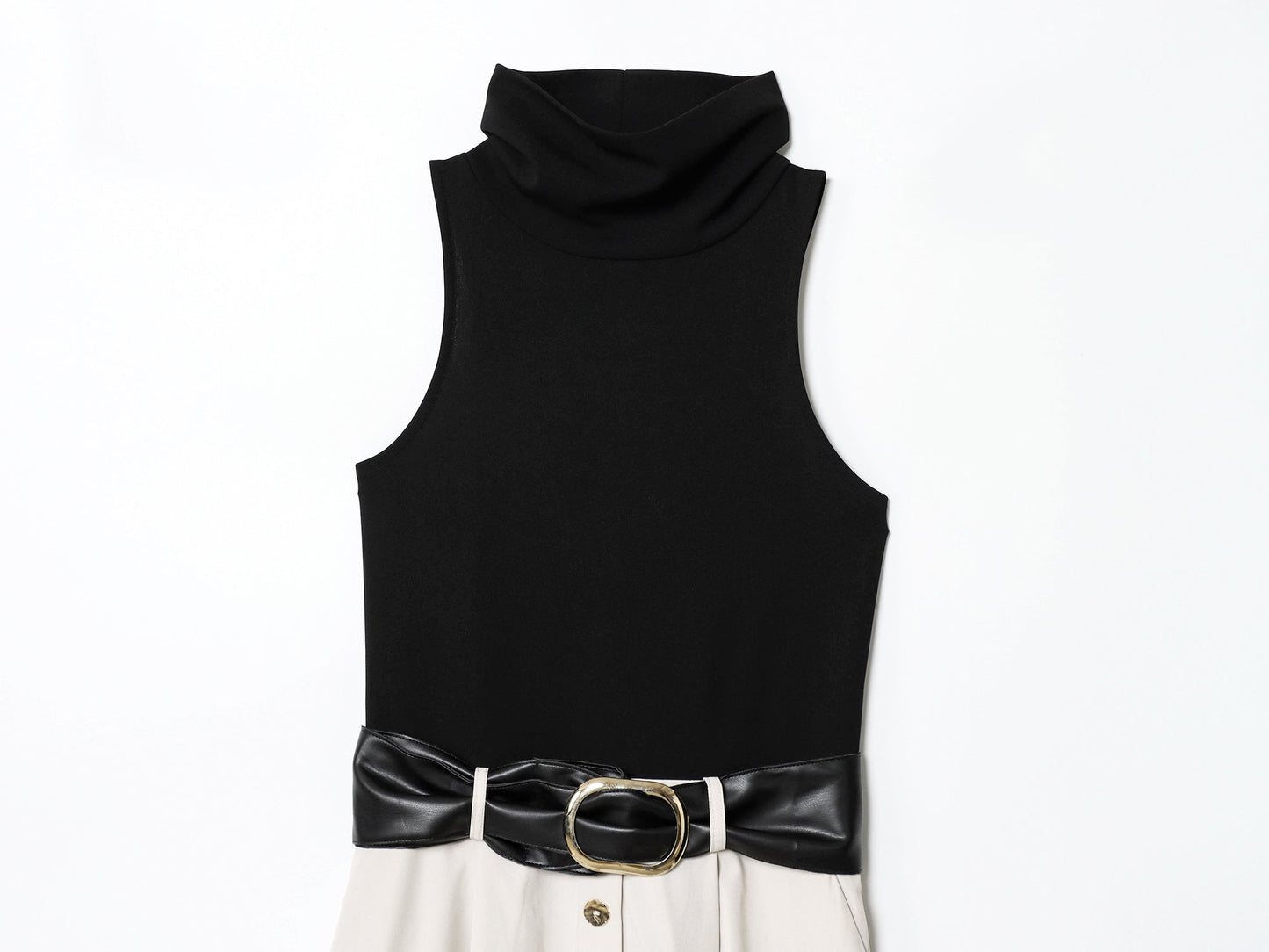 Women's New Fashion With Belt Sleeveless Splicing Midi Dress