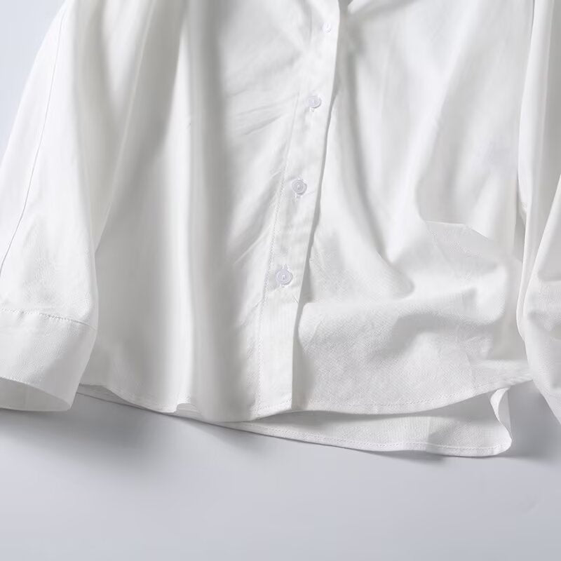 Women's linen blended stand collar shirt