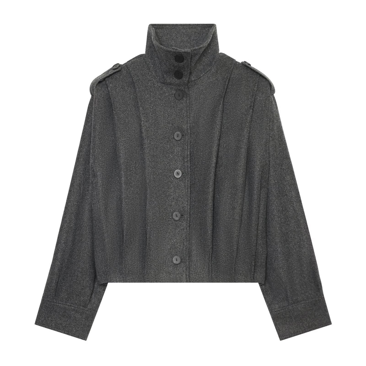 Women's pleated design standing collar woolen coat