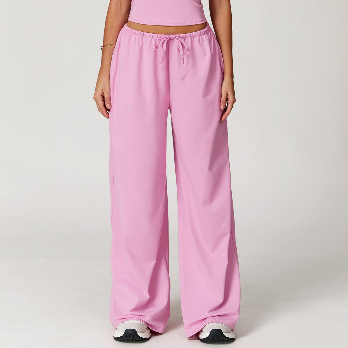 Women's new sanding drooping wide leg elastic drawstring trousers