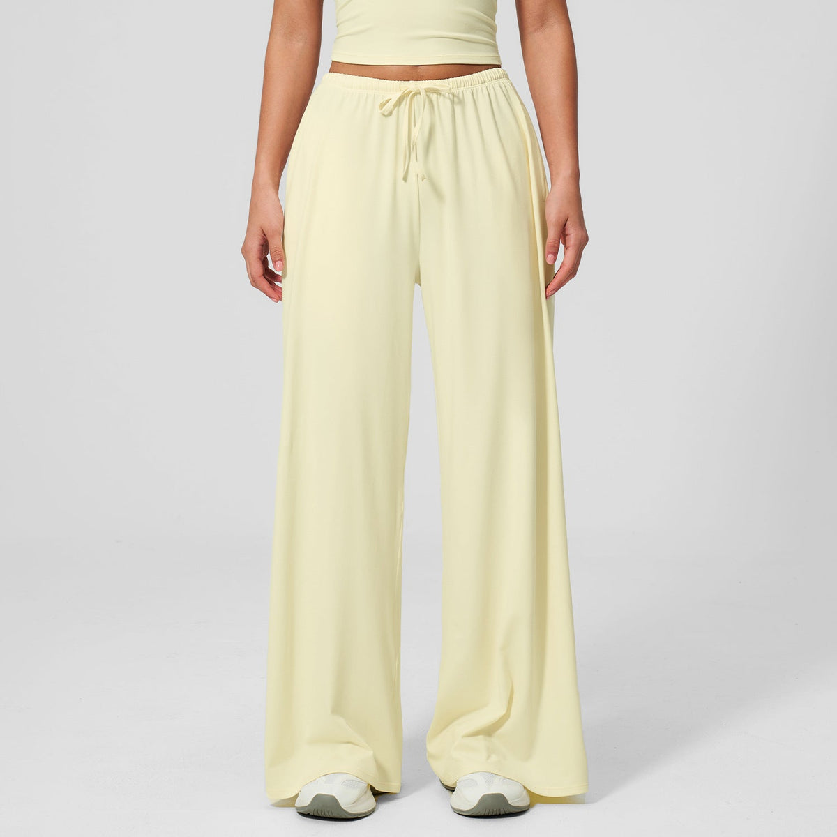 Women's new sanding drooping wide leg elastic drawstring trousers