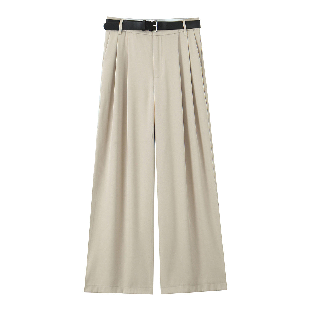 Women's new fashion belt decoration multi-color loose casual double pleated pants retro high waisted side pocket women's pants