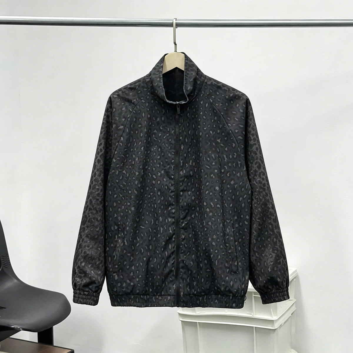 Women's new Leopard print zipper long sleeve coat