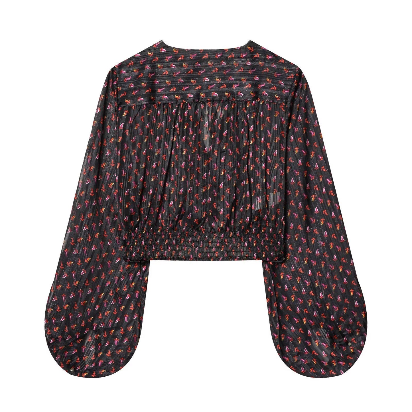 Women's knot decoration V-neck printed top