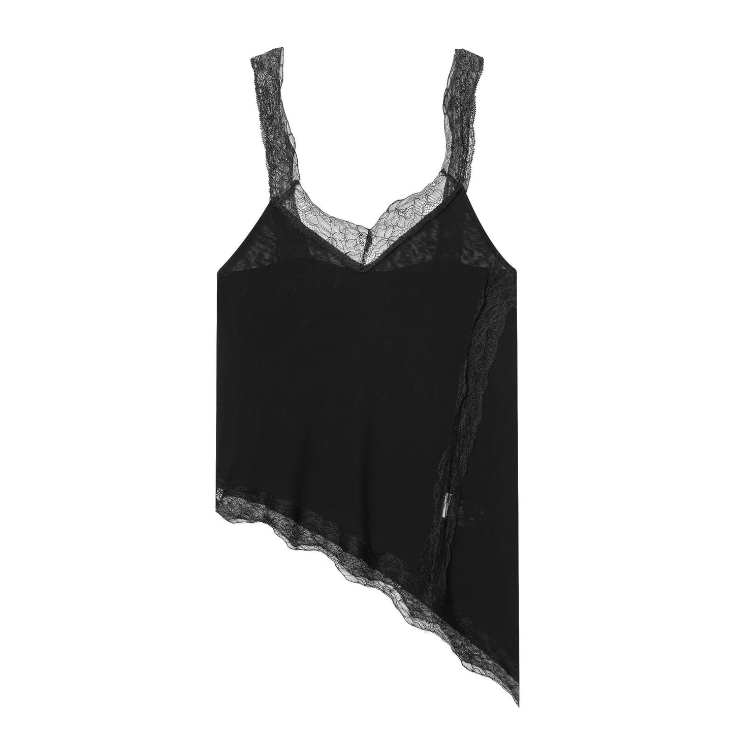 Women's lace asymmetrical cotton top