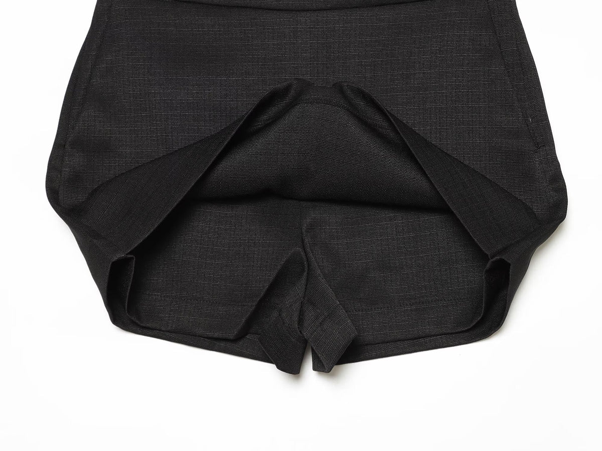suit Women's 2 pieces button decoration slim black vest+culottes