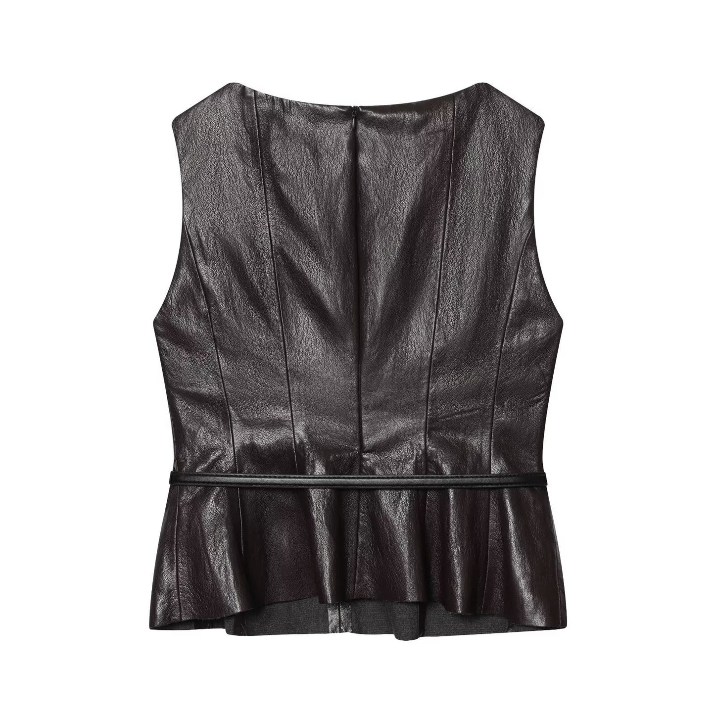 suit Women's 2 pieces with Belt faux leather effect sleeveless top+Skirts