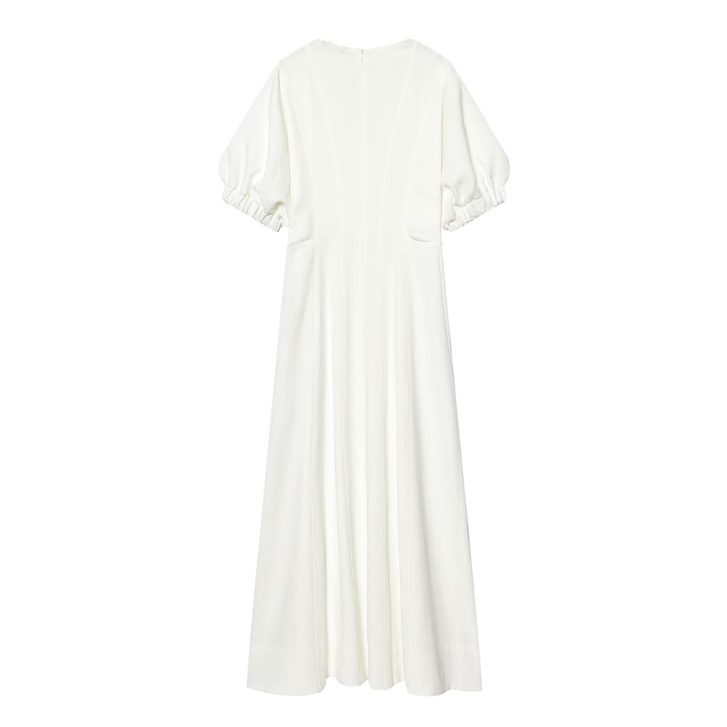 Women's V-neck Bubble Sleeve Midi Dress