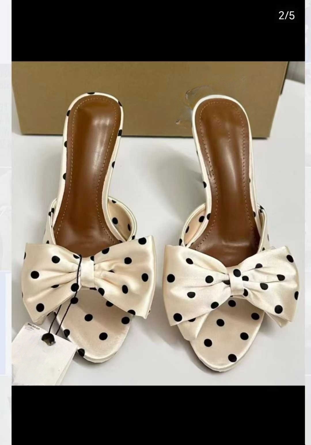 2026 Post-90s Airy Polka Dot Bow-Tie Stiletto Sandals